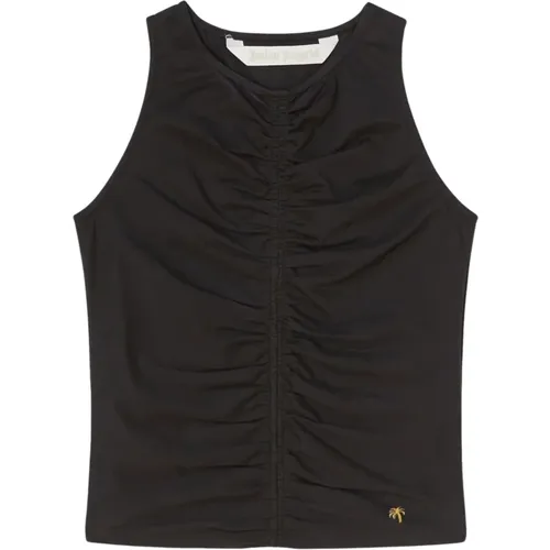 Schwarzes Jersey Top mit Raffungsdetail vorne , Damen, Größe: M - Palm Angels - Modalova