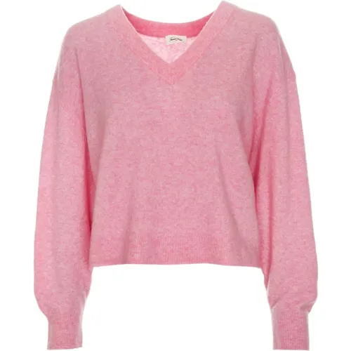 Fluffy V-Neck Knit Sweater , Damen, Größe: S - American vintage - Modalova