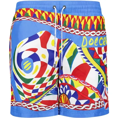 Abstract-Print Swim Shorts , male, Sizes: XS - Dolce & Gabbana - Modalova