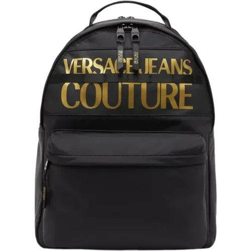 Geräumiger Rucksack mit Gold Logo Print - Versace Jeans Couture - Modalova