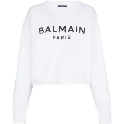 Paris weatshirt,Bedruckter Crop-Sweatshirt - Balmain - Modalova