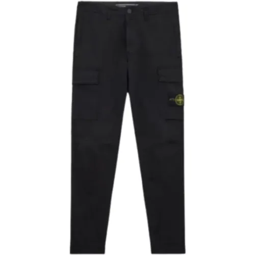 Straight Trousers, male, , Size: W30 Cargo Cotton Stretch Pants with Zip Pockets - Stone Island - Modalova