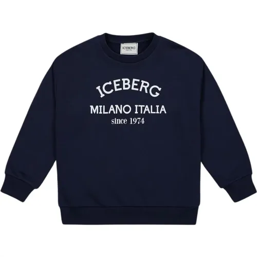 Kids -Blu crewneck sweatshirt with logo - Iceberg - Modalova