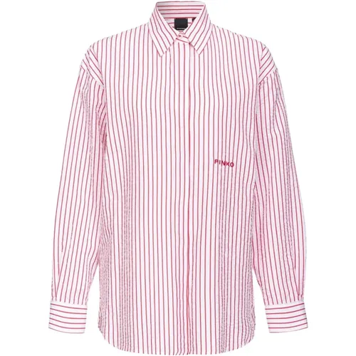 Striped Classic Shirt in Stretch Cotton , female, Sizes: S - pinko - Modalova