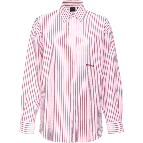 Striped Classic Shirt in Stretch Cotton , female, Sizes: XS, S - pinko - Modalova