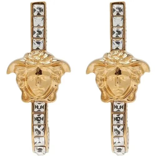Crystal-Embellished Huggie Earrings , female, Sizes: ONE SIZE - Versace - Modalova