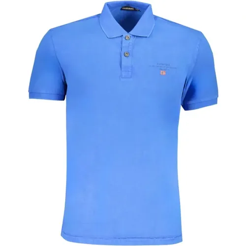 Blaues Baumwoll-Poloshirt mit Kurzen Ärmeln , Herren, Größe: XL - Napapijri - Modalova