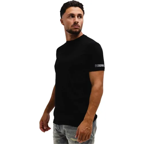 Ikonic Schwarzes Rundhals-T-Shirt Herren , Herren, Größe: L - Dsquared2 - Modalova