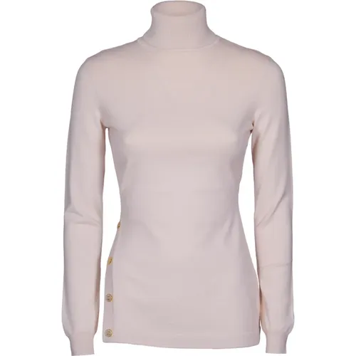 Stilvolle Sweater Kollektion,Ivory Rollkragenpullover mit Goldknöpfen - Elisabetta Franchi - Modalova