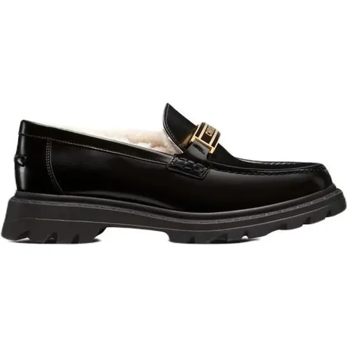 Schwarze Loafer Schuhe Shearling Ss22 - Dior - Modalova