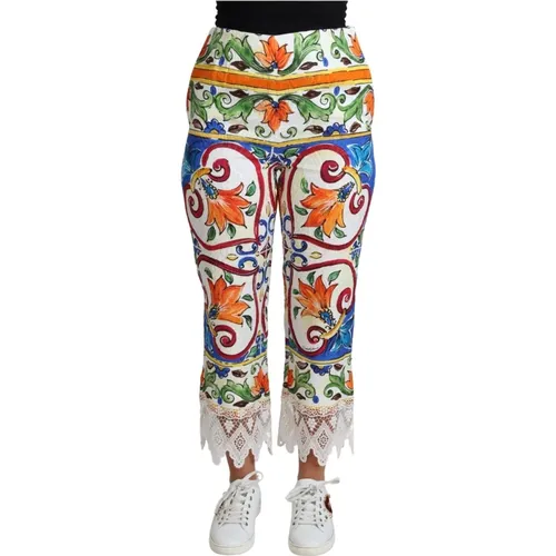 Cropped Trousers, female, , Size: XS Majolica High Waist Cropped Trousers - Dolce & Gabbana - Modalova