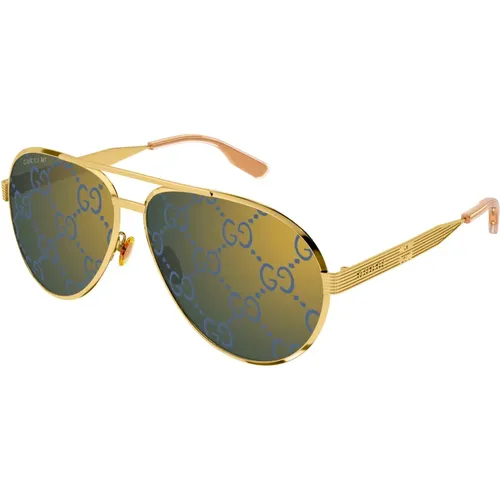 Sunglasses, male, , Size: ONE SIZE Gold/Blue Shaded Sunglasses - Gucci - Modalova