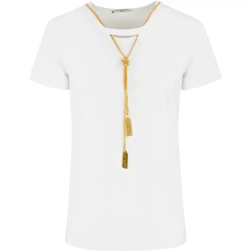 Cotton Jersey Short Sleeve Necklace T-shirt , female, Sizes: 2XL, M, L, XS, S - Elisabetta Franchi - Modalova