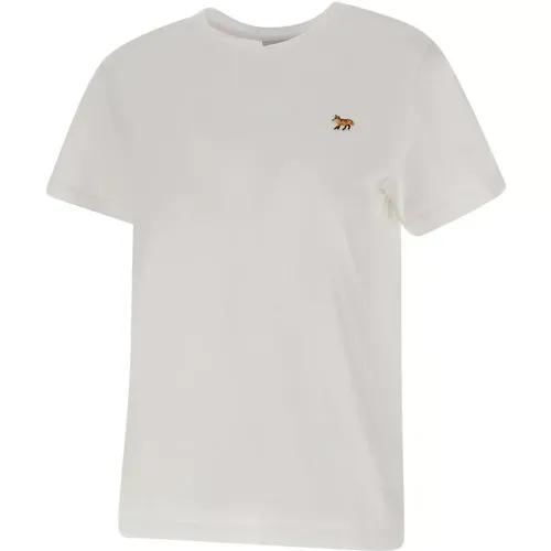 Weiße Baumwoll-T-Shirt mit Fox Logo , Damen, Größe: L - Maison Kitsuné - Modalova