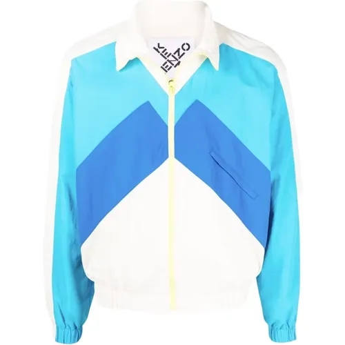 Weiß Creme/Blau Farbblock Windbreaker , Herren, Größe: S - Kenzo - Modalova