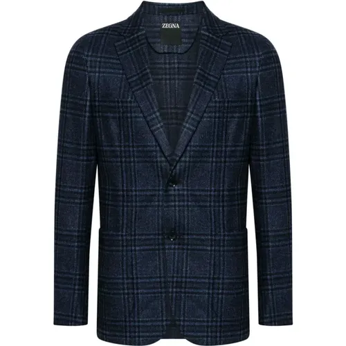 Blazers, male, , Size: XL Tartan Check Wool Blend Jacket - Ermenegildo Zegna - Modalova