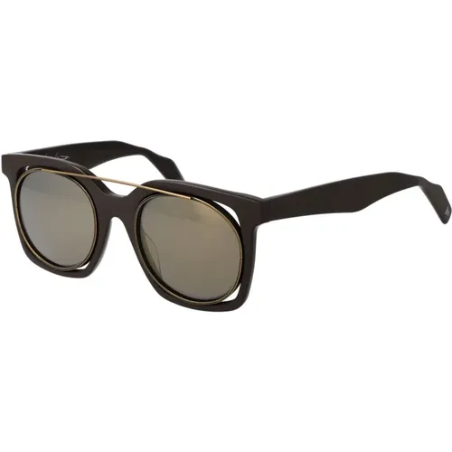 Sunglasses, unisex, , Size: ONE SIZE Brown Browline Mirrored Sunglasses - Yohji Yamamoto - Modalova