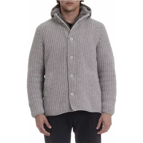 Grey Knit Jacket with Detachable Hood , male, Sizes: L, 2XL, M - Herno - Modalova