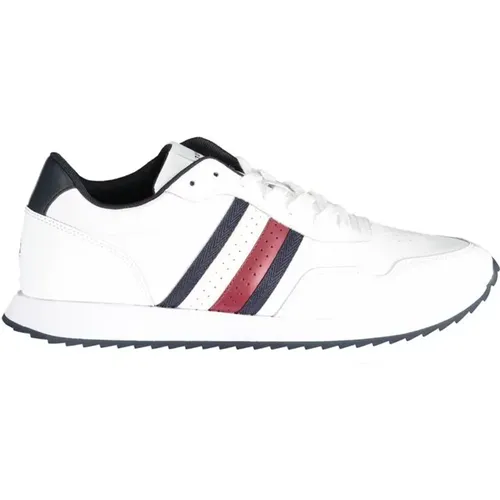 Weiße Polyester-Sneaker mit Schnürsenkeln, Kontrastdetails, Logo , Herren, Größe: 43 EU - Tommy Hilfiger - Modalova