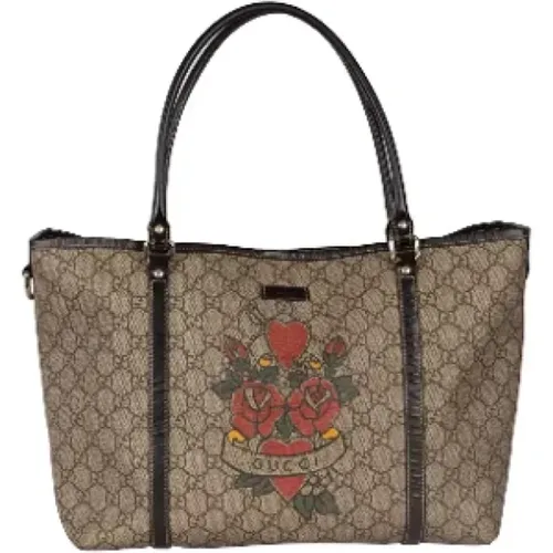 Pre-owned Handbags, female, , Size: ONE SIZE Gucci Monogram Canvas Tattoo Heart Tote Bag - Gucci Vintage - Modalova