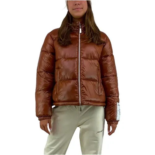 Jackets All-Zip-Daunenjacke Aus Nylon Mit Etikett Am Handgelenk , Damen, Größe: L - Hinnominate - Modalova