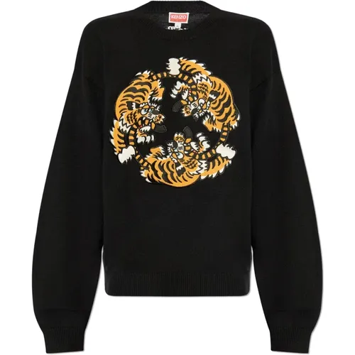 Round-neck Knitwear, male, , Size: M Sweater with embroidered tiger motif - Kenzo - Modalova