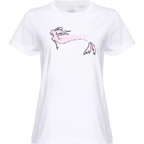 Mermaid Print T-Shirt , Damen, Größe: XS - pinko - Modalova