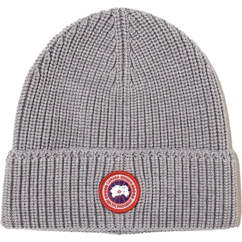 Graue Merinowolle Gerippte Beanie Mütze - Canada Goose - Modalova