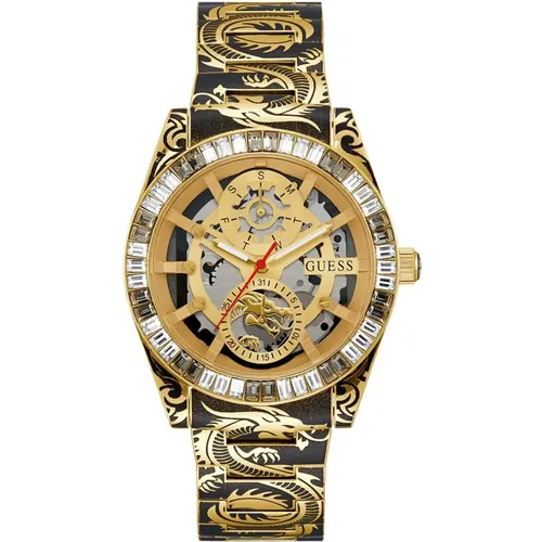 Watches, male, , Size: ONE SIZE Dragon Pattern Bracelet Watch Gold-Black - Guess - Modalova