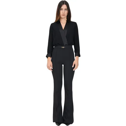 Eleganter Schwarzer Jumpsuit mit 3/4 Ärmeln , Damen, Größe: L - Elisabetta Franchi - Modalova