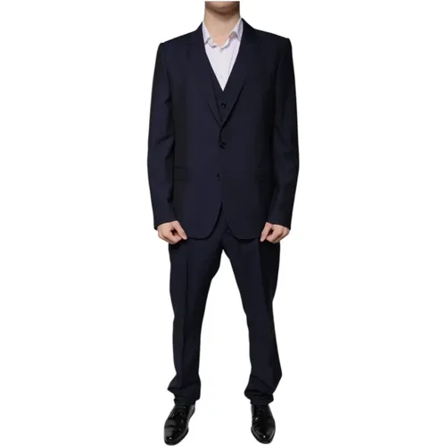 Single Breasted Suits, male, , Size: XL Slim Fit 3 Piece Wool Suit - Dolce & Gabbana - Modalova