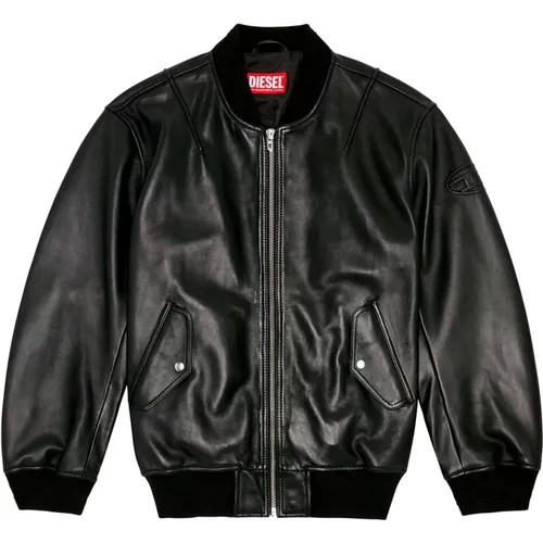 Bomber jacket in tumbled leather , male, Sizes: L, S, M - Diesel - Modalova