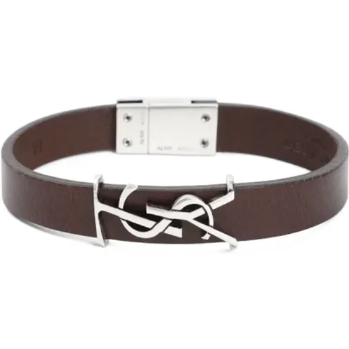 Leather Bracelet with Logo Loop , male, Sizes: M - Saint Laurent - Modalova