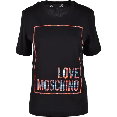 Baumwoll-T-Shirt mit Stilvollem Design , Damen, Größe: S - Love Moschino - Modalova