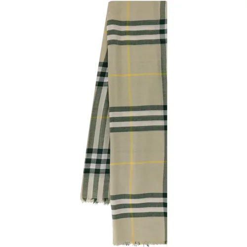 Winter Scarves, female, , Size: ONE SIZE Wool Scarf with Frayed Profiles - Burberry - Modalova