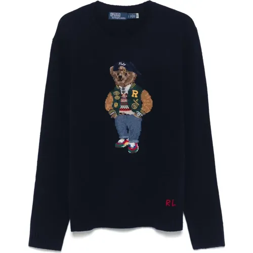 Navy Polo Bear Knit Sweater , male, Sizes: S, L, M - Ralph Lauren - Modalova