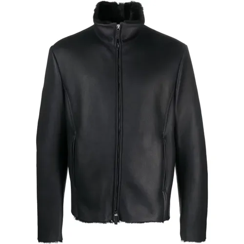 Leather Elegant Blouson Jacket , male, Sizes: L, M, 4XL - Giorgio Armani - Modalova