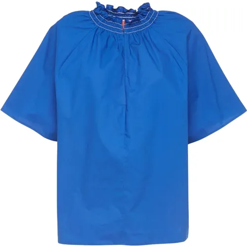 Blaue Holiday Bluse mit Rüschenkragen , Damen, Größe: XS - La DoubleJ - Modalova