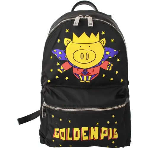 Backpacks, male, , Size: ONE SIZE Golden School Backpack - Pig of the Year Motive - Dolce & Gabbana - Modalova