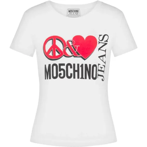 T-Shirts, female, , Size: S Short Sleeve T-Shirt with Logo Print - Moschino - Modalova