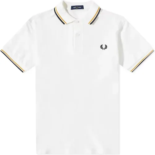 Polo Shirts, male, , Size: XL Slim Fit Twin Tipped Polo in Snow /Gold/Navy - Fred Perry - Modalova