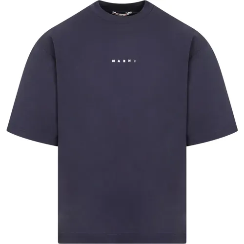 Blau Baumwoll Logo T-Shirt Marni - Marni - Modalova