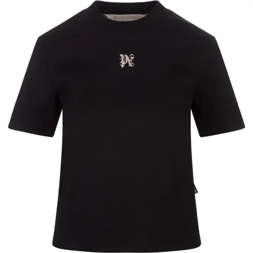 Schwarzes Monogramm-Logo T-Shirt , Damen, Größe: M - Palm Angels - Modalova