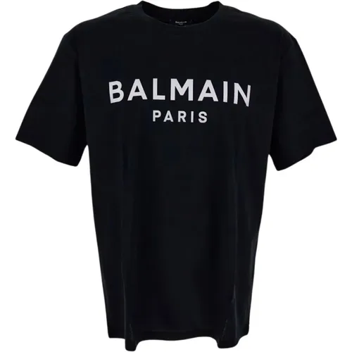 Schwarzes Crewneck Baumwoll T-Shirt , Herren, Größe: S - Balmain - Modalova