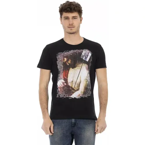 Schwarzes Baumwoll-T-Shirt mit Frontdruck , Herren, Größe: XL - Trussardi - Modalova