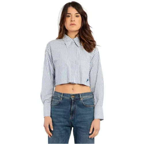 Striped Cotton Shirt with Logo , female, Sizes: S, XS - pinko - Modalova