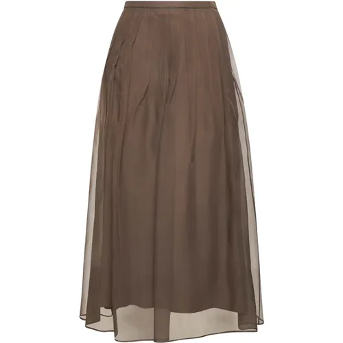 Midi Skirts, female, , Size: XS Pleated Silk Skirt - BRUNELLO CUCINELLI - Modalova