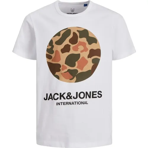Camo Print Weißes T-Shirt - jack & jones - Modalova
