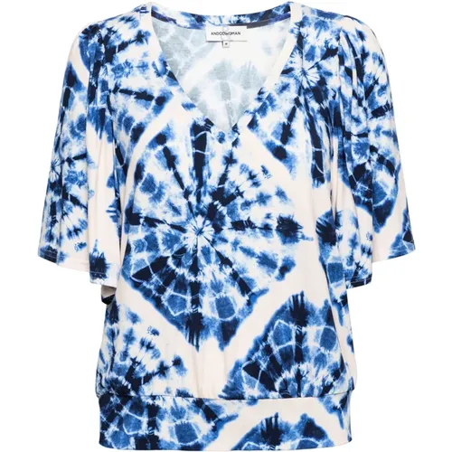 Tie-Dye V-Ausschnitt Top mit Kurzen Ärmeln , Damen, Größe: S - &Co Woman - Modalova