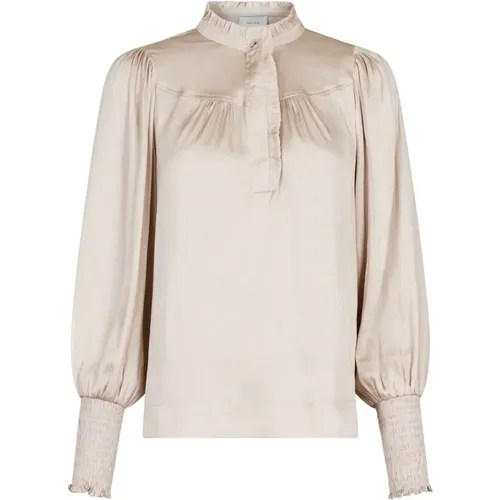 Elegant Satin Blouse with Puff Sleeves and Smock Cuffs , female, Sizes: XS - NEO NOIR - Modalova